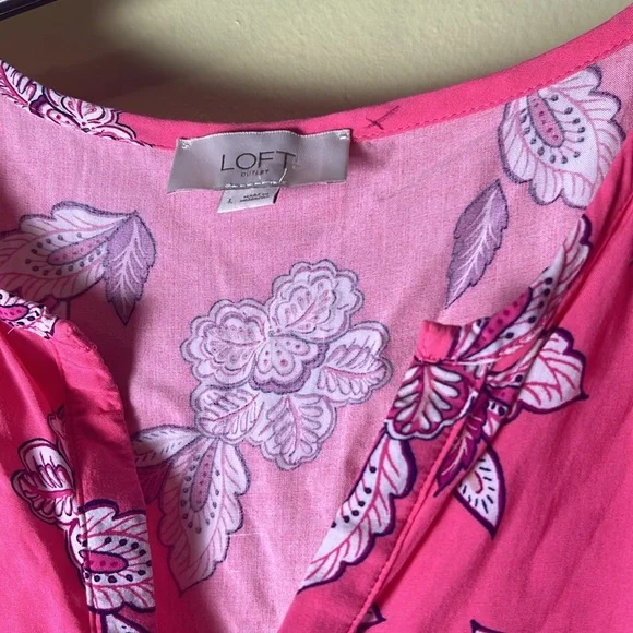 LOFT Pink and Orange feminine,Ruffled Tie Front Sundress - Picture 3 of 6